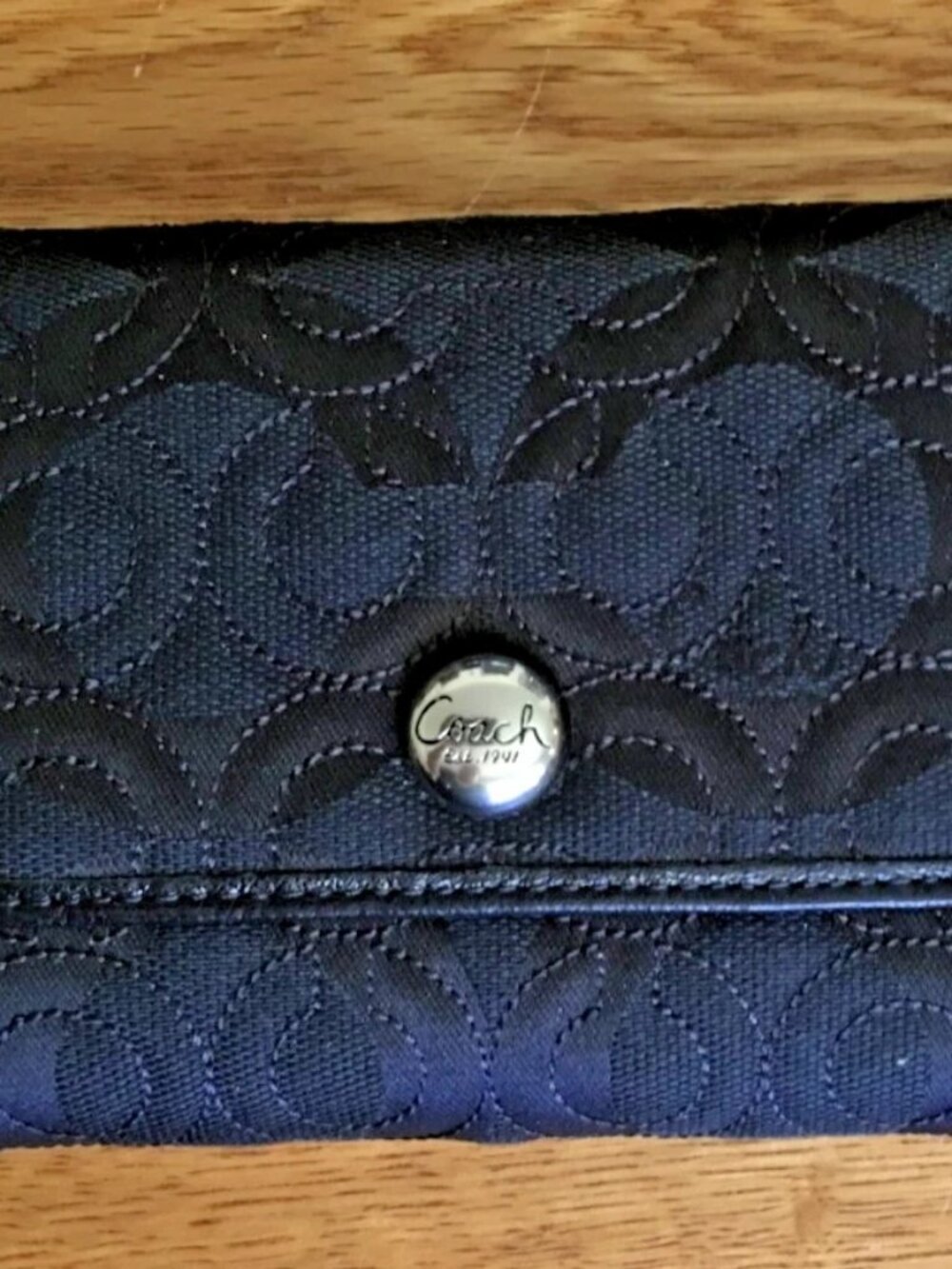 Coach Gramercy Black Woven Jacquard Signature Checkbook Clutch Wallet F42945